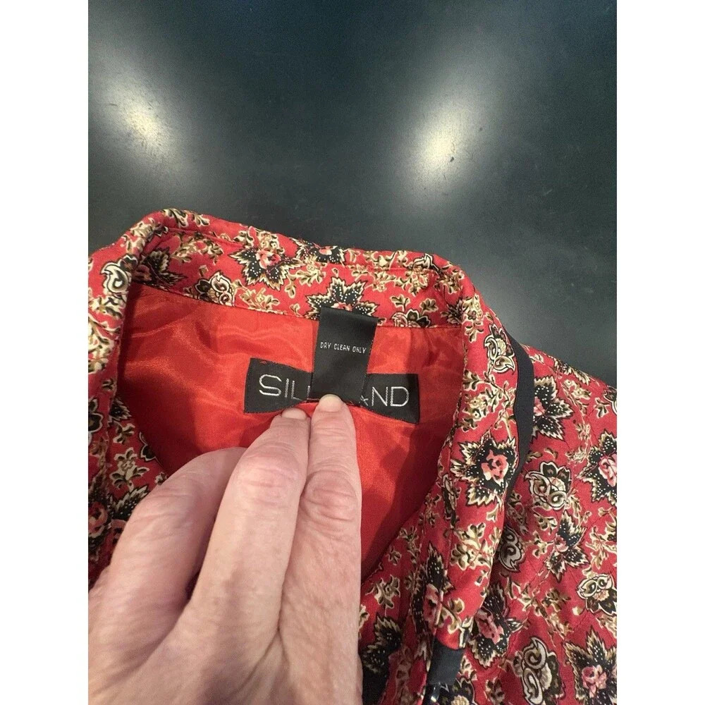 Vintage Silkland 100% Silk Jacket Blazer Red Black Floral Size Petite Large